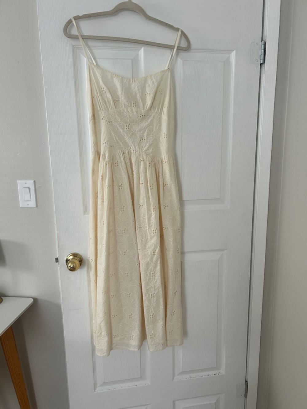 Cream Corset Eyelet Midi Dress